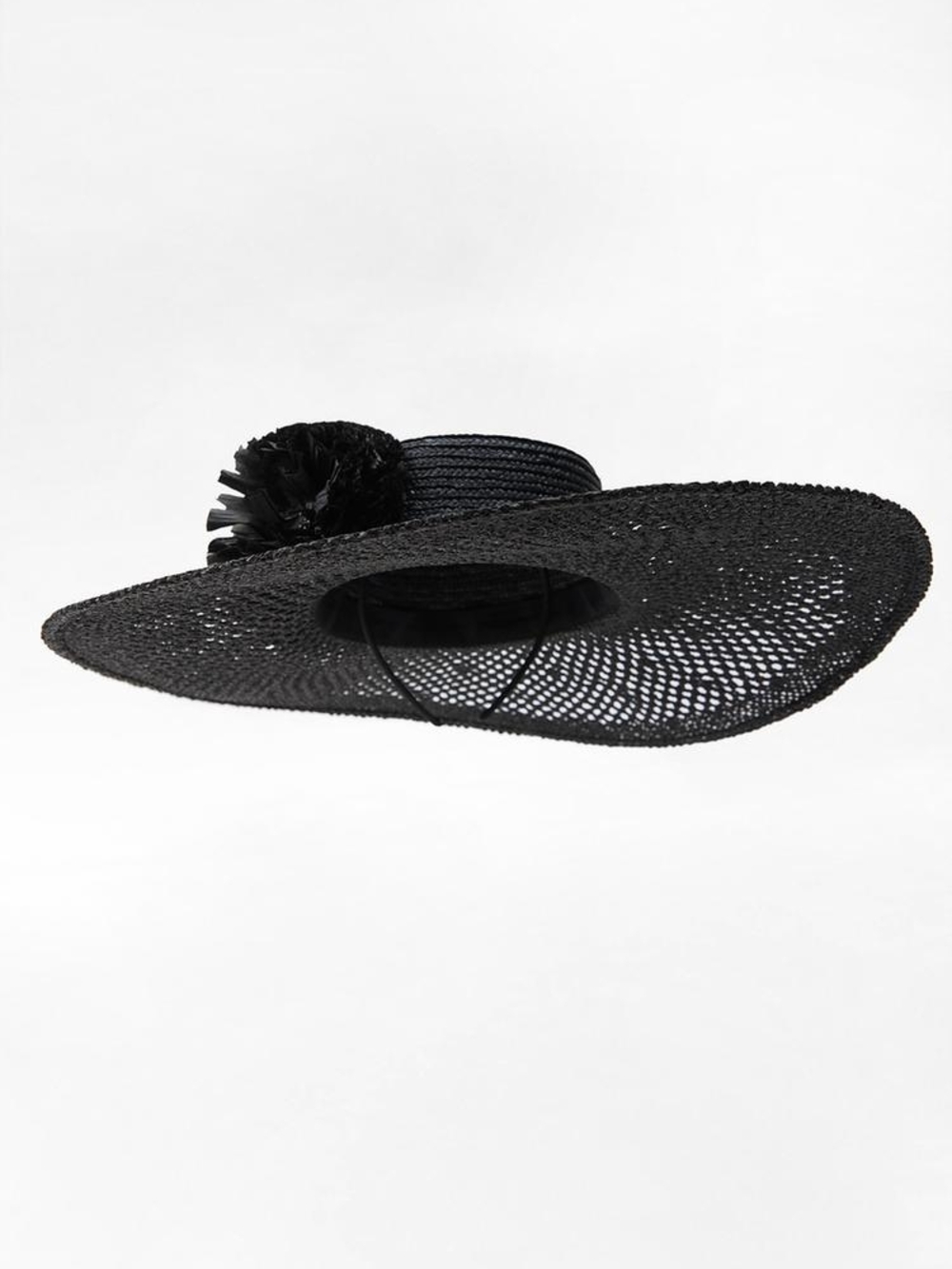 Zara Elegant Black Wide-Brim Straw Hat with Flower Accent